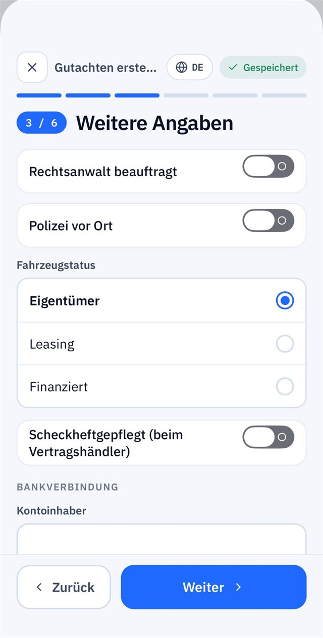 App-Screen: Weitere Angaben